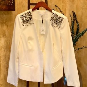 Calvin Klein Bejeweled Ivory Blazer - Size 14.